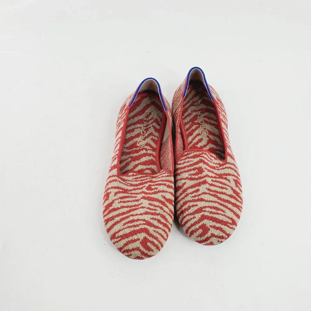 Rothy's Girls Red Beige Zebra Print Nib Slip-On Round Toe Flat Loafers Size US 4